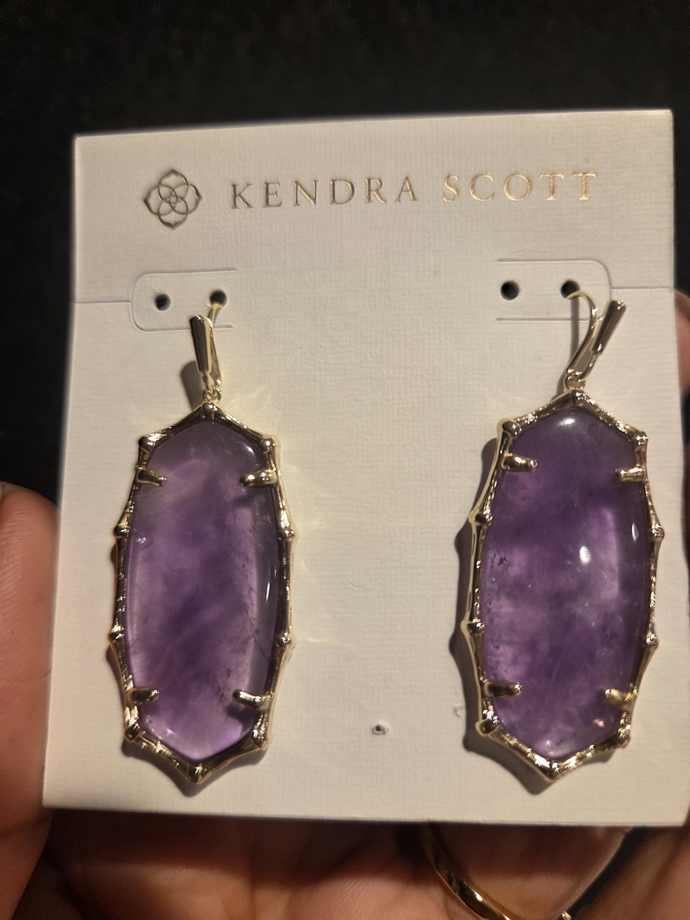 Kendra Scott Gold-Tone Amethyst Purple Drop Earrings - Picture 2 of 3